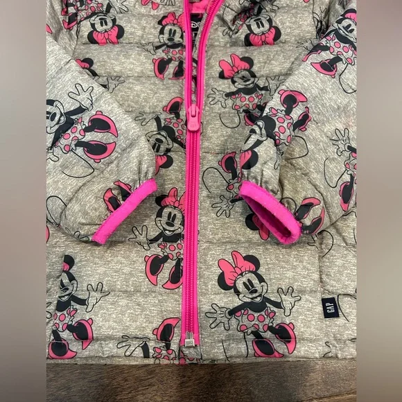 GAP Toddler Girl Gray and Pink Minnie Mouse Jacket lightweight puffer coat - Picture 4 of 6